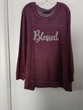 Lane Bryant Plum Glitter "Blessed" Pullover Sweatshirt
